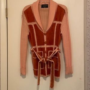 Vintage leather and crochet cardigan